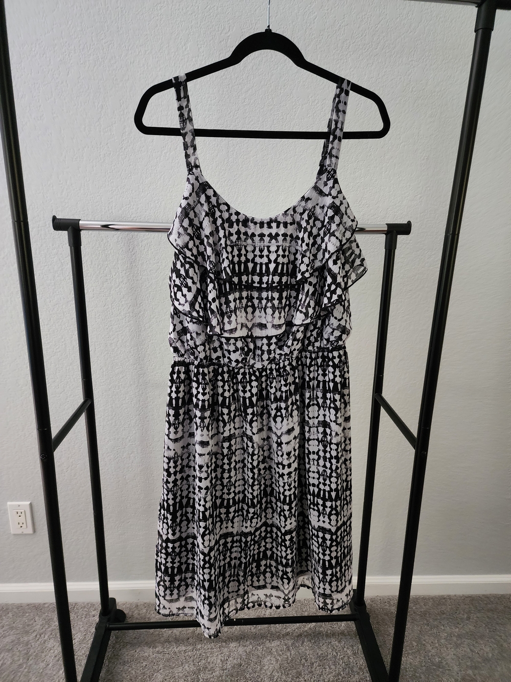 Black & White Patterned Ruffle Sundress